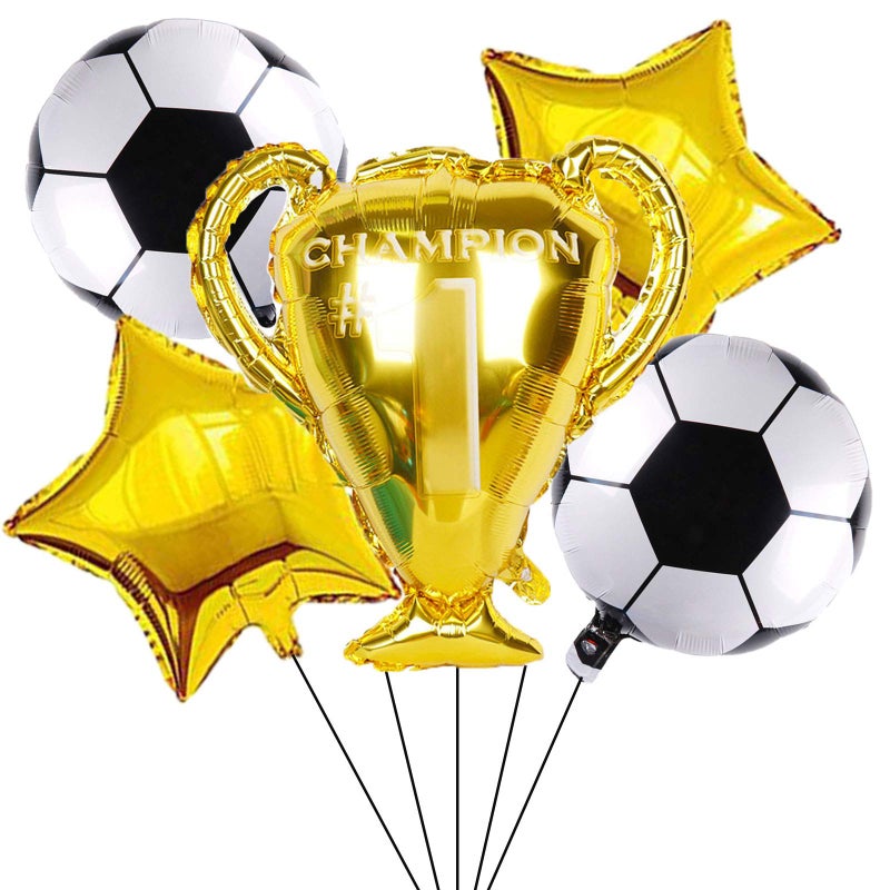 ALY Soccer Party Balloons Supplier - 5PCS Championship Trophy and Soccer Foil Balloons for Kids Birthday and Baby Shower Party Decorations - Image 1